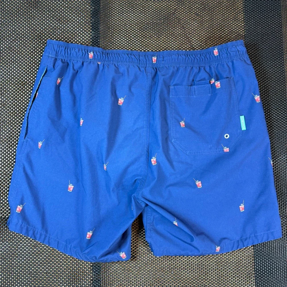 Bonobos Riviera Swim Trunks Men Large Blue Cocktail Drink Print 7 Inch Inseam